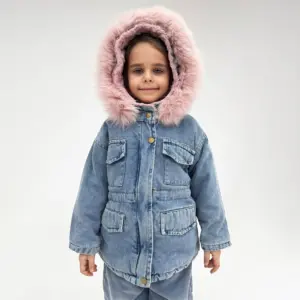 Qız uşağı üçün cins gödəkçə 01O2461, göy, pambıq